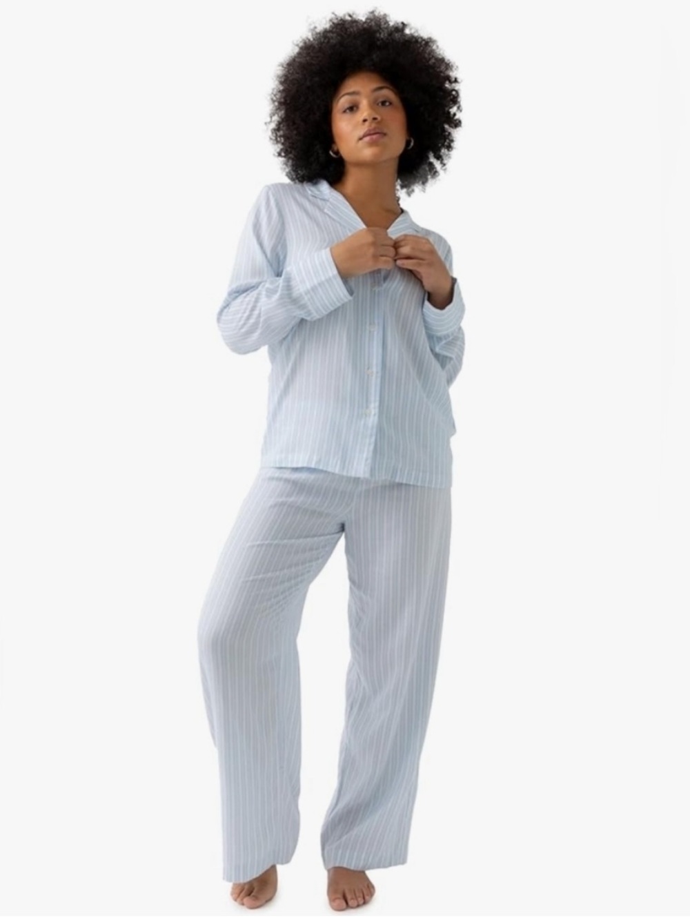 Cozy Earth Elegant Light Blue Striped Pajama Set